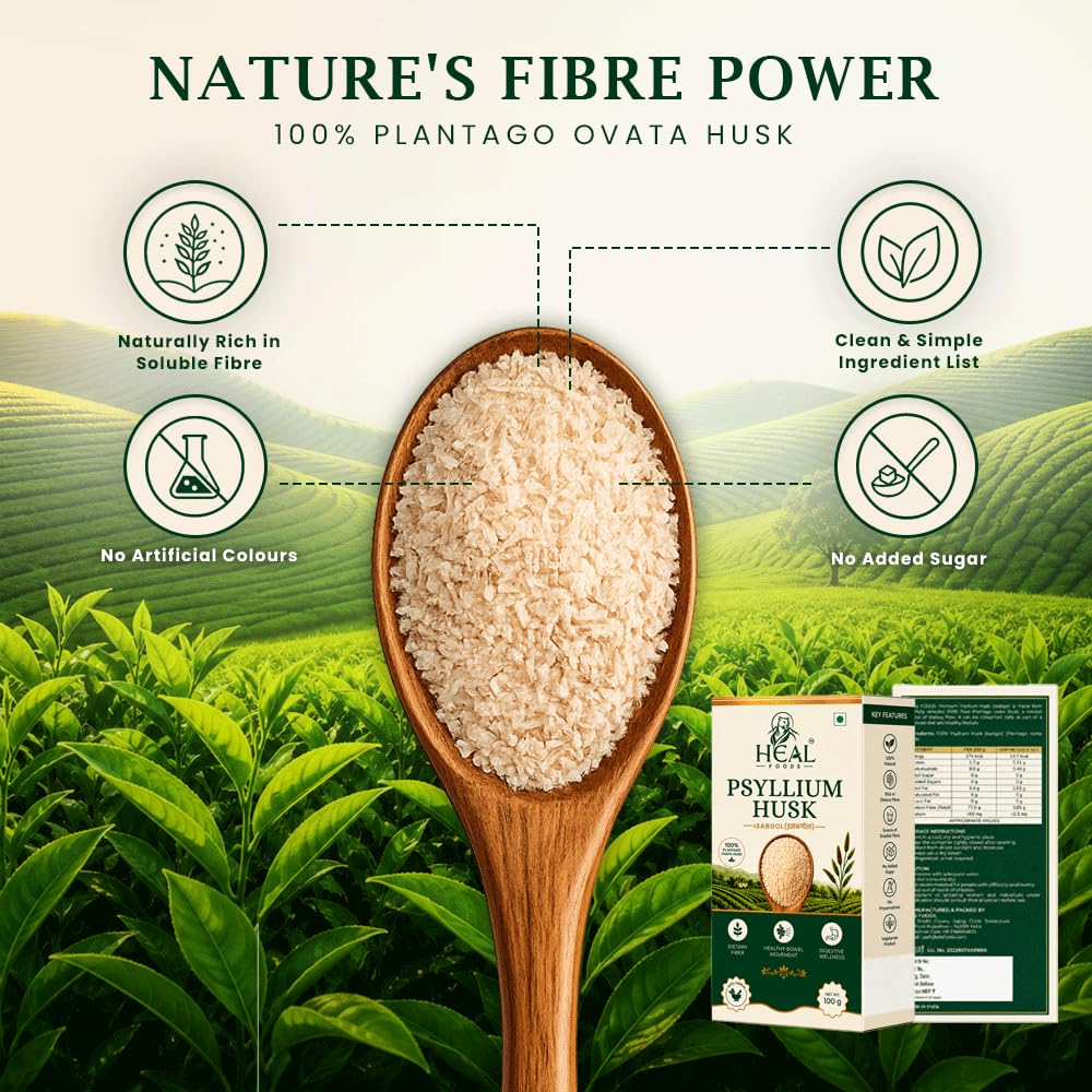 Nature's fibre power — 100% Plantago Ovata husk in a wooden spoon